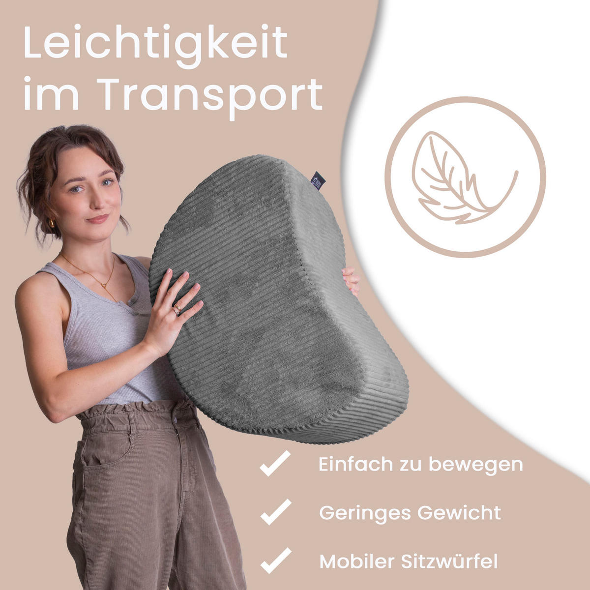 SITZSACK Halbmond 54/36/35 cm, weicher Cord 420 g/m², Dunkelgrau - Dunkelgrau, Textil (36/35/54cm) - Dreamroots