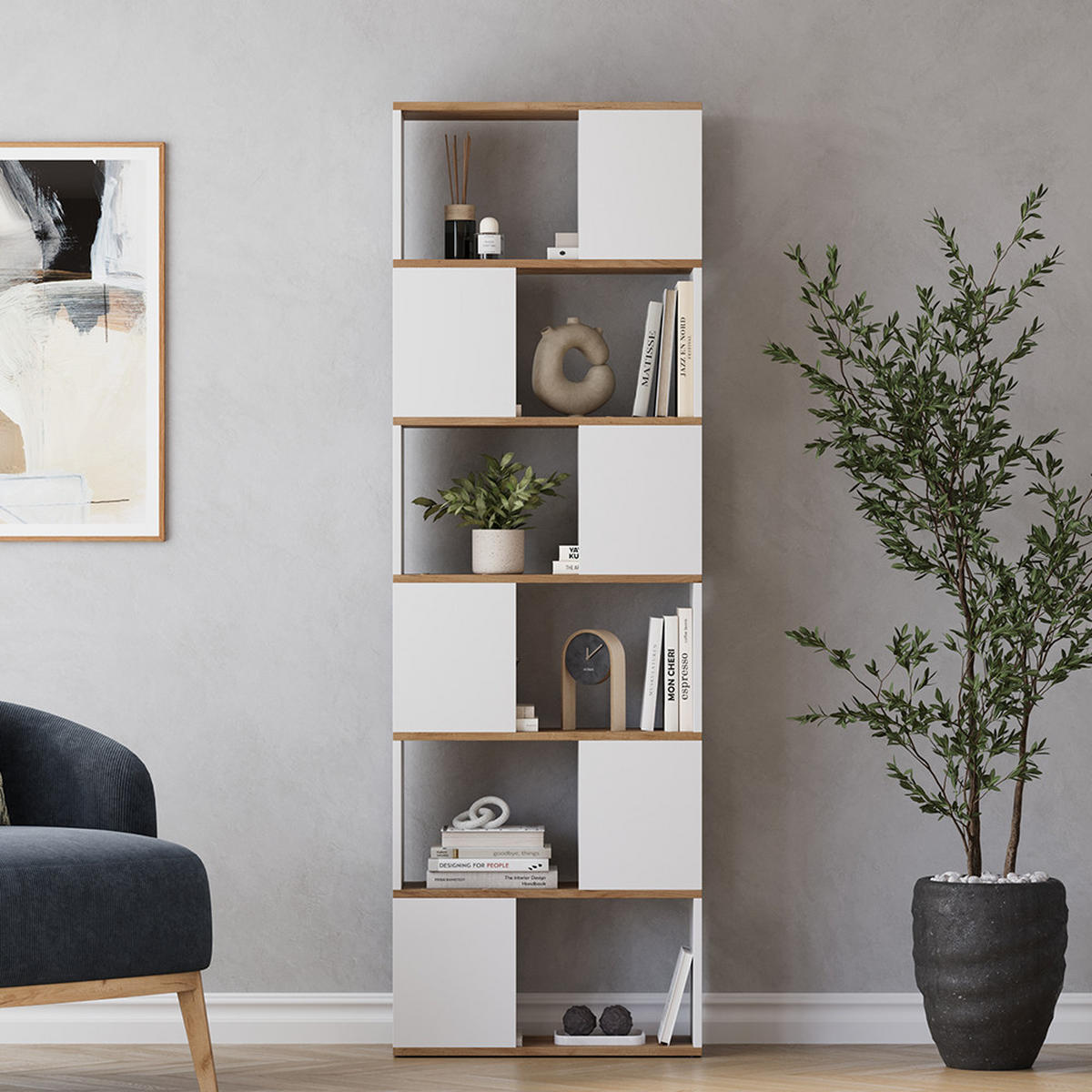 RAUMTEILER Eneos Weiß/Goldkraft Eiche 60 x 186 cm - Honigeiche/Weiß, Holzwerkstoff (60/186/24cm) - Vicco