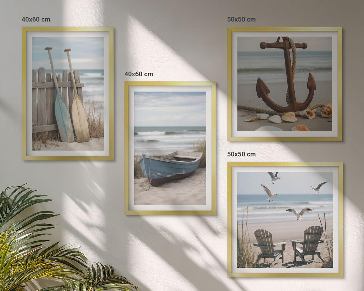 BILDER SET 4er Set - 50x50 cm & 40x60 cm Goldrahmen - Sommerstrände, Meereslandschaft - Goldfarben, Kunststoff (50/50cm) - TULUP