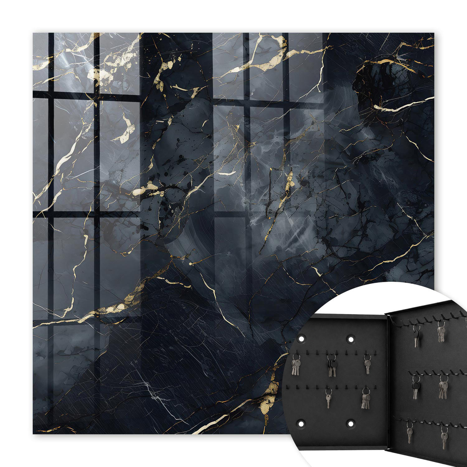 SCHLÜSSELBOX Schwarz 30x30 cm- Türöffnung nach rechts - Moderne Eleganz - Grau, Metall (30/30/5cm) - TULUP