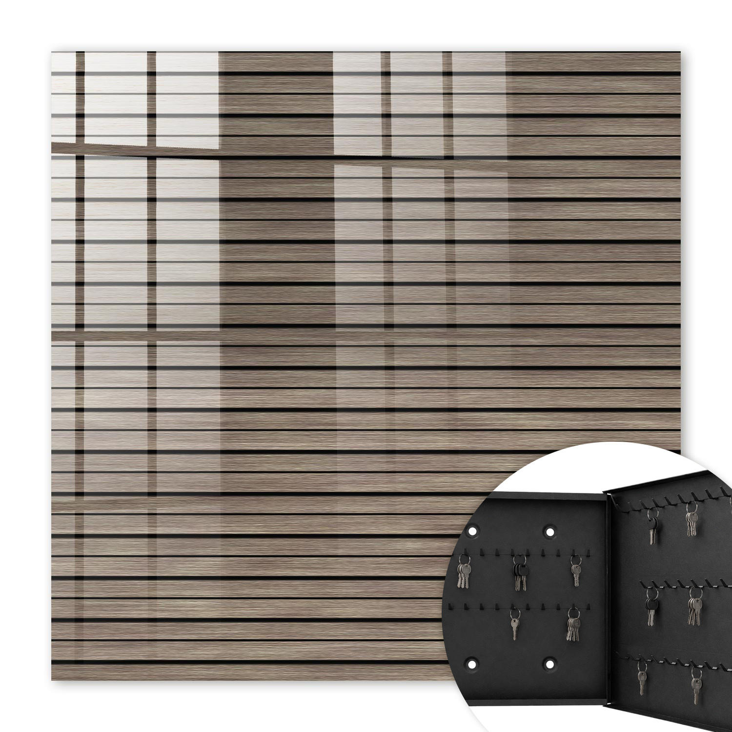 SCHLÜSSELBOX Schwarz 30x30 cm- Türöffnung nach rechts - Holzbretter - Braun, Metall (30/30/5cm) - TULUP