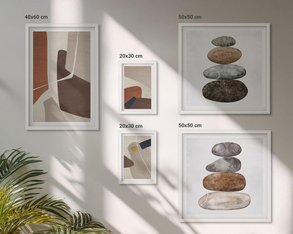 WANDBILDER 5er-Set - 50x50 cm & 20x30 cm & 40x60 cm Weißer Rahmen - Abstrakte Boho-Formen - Weiß, Kunststoff (40/60cm) - ArtPrintCave
