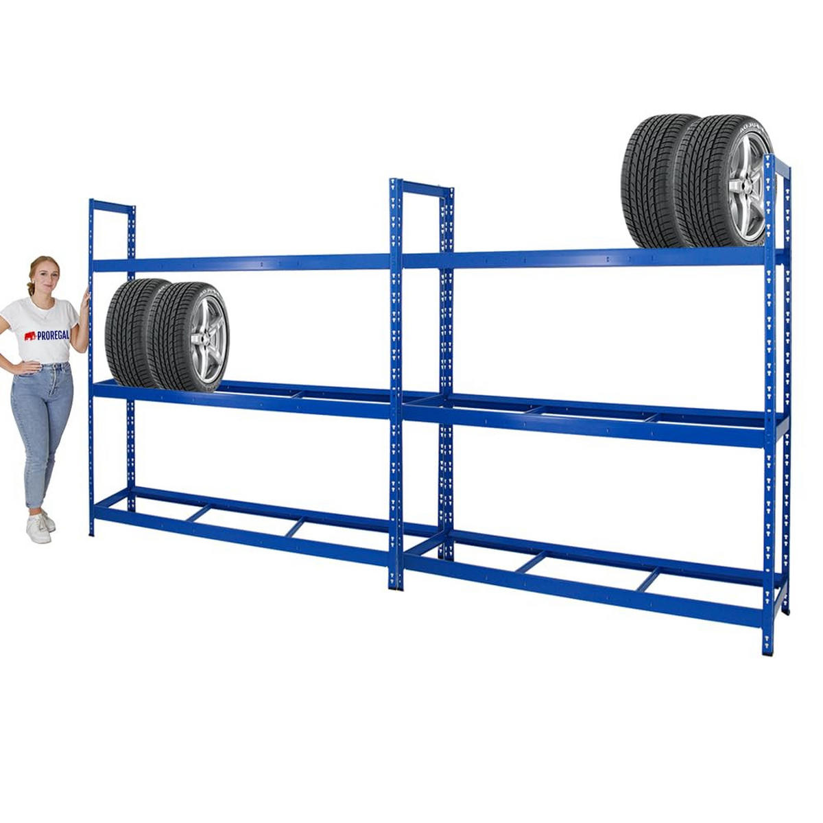 REIFENREGAL Tiger XL 2er-Set mit 2x 200x180x45 cm 300 kg Fachlast bis zu 42 Reifen Blau - Blau, Metall (360/200/45cm) - PROREGAL