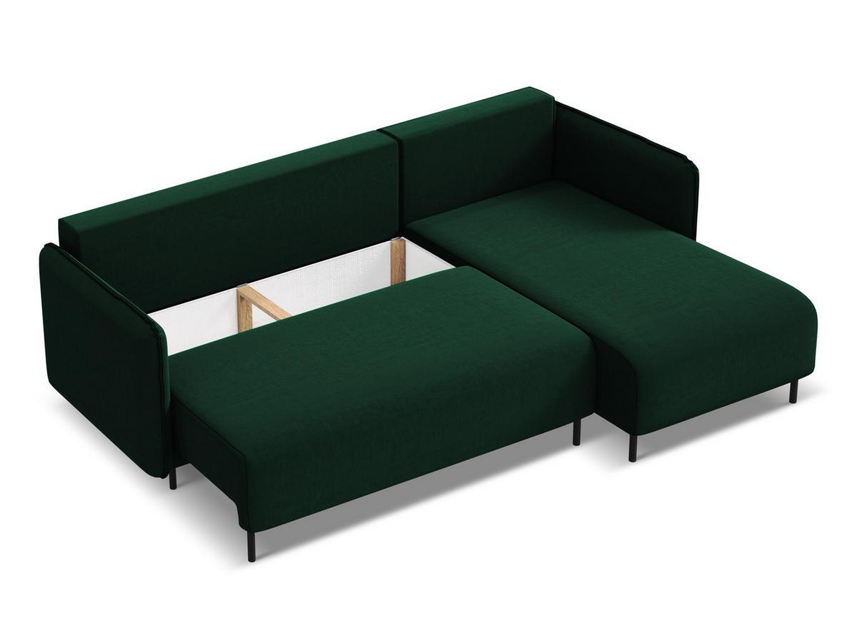 ECKSOFA mit Schlaffunktion Samt Stoff Grün - Dunkelgrün/Schwarz, Holz/Textil (236/162cm) - Makamii