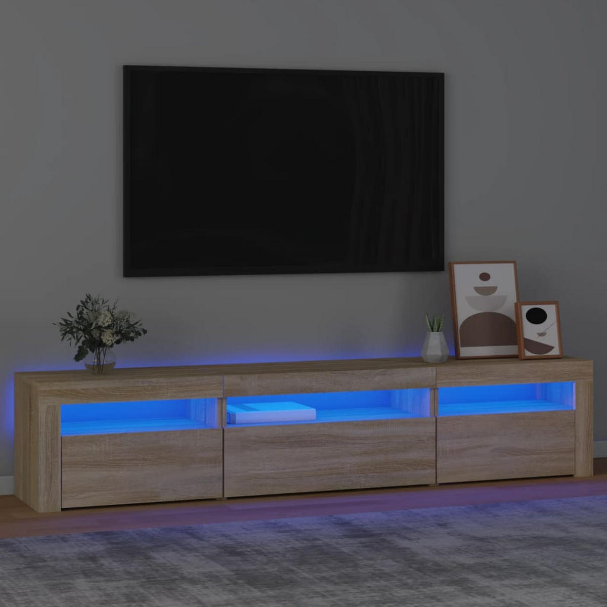 LOWBOARD mit Led-Leuchten 195/35/40 cm aus Holzwerkstoff in Sonoma-Eiche Dekor - Sonoma Eiche, Holz (195/40/35cm) - vidaXL