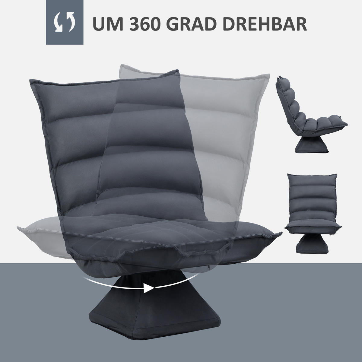 BODENSOFA Bodenstuhl mit 360° drehbarem Sockel Meditationsstuhl Dunkelgrau - Dunkelgrau, Metall (70/95/62cm) - HOMCOM