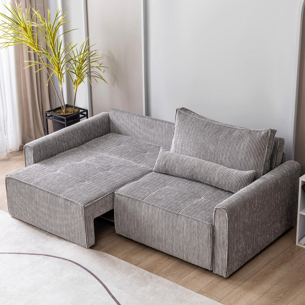 ECKSOFA mit Schlaffunktion 8 fach verstellbare Rückenlehne - Grau, Holz (137/190cm) - Gowoll