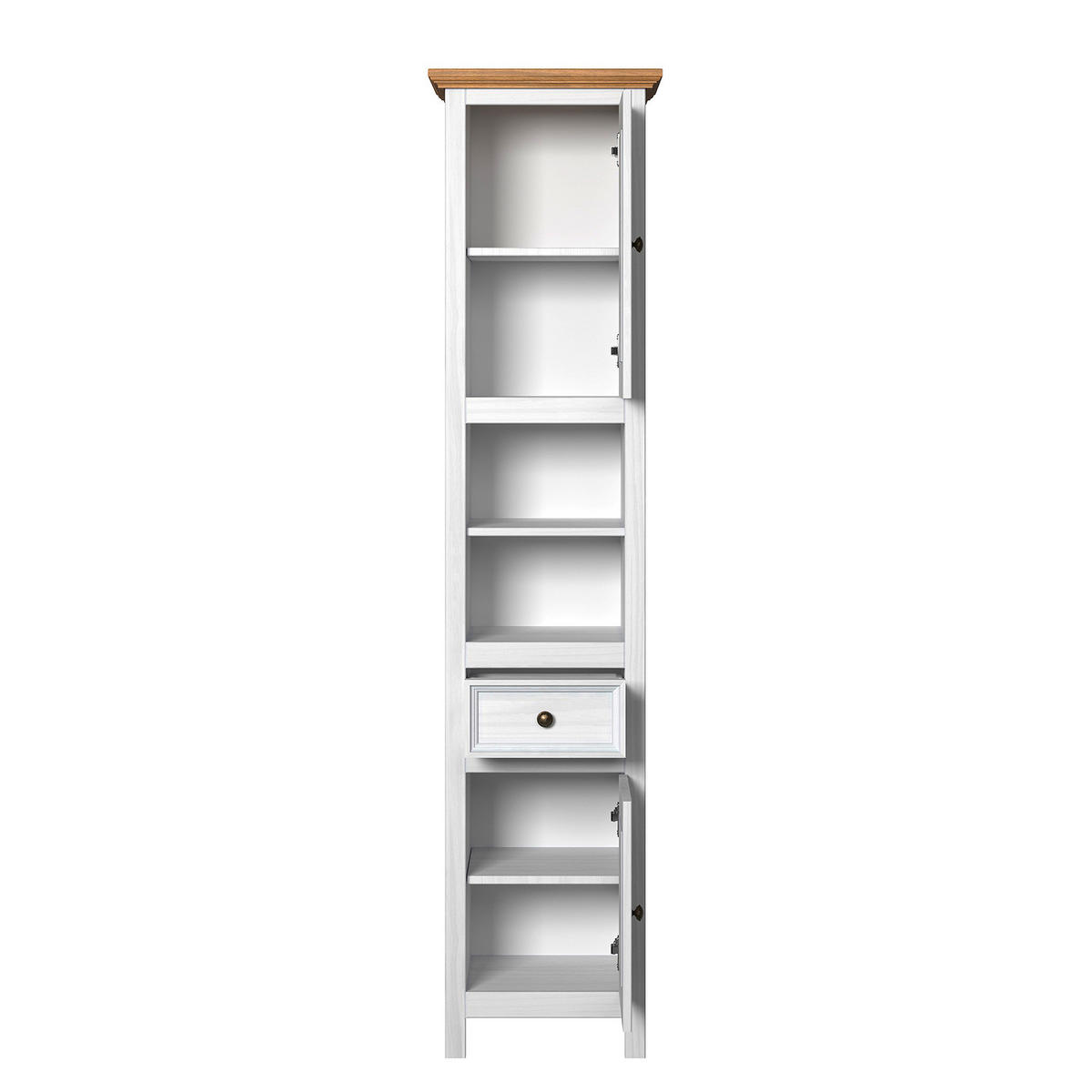 MASSIVER HOCHSCHRANK - Kiefer - Braun/Weiß, Holz/Metall (45/190/35cm) - home24