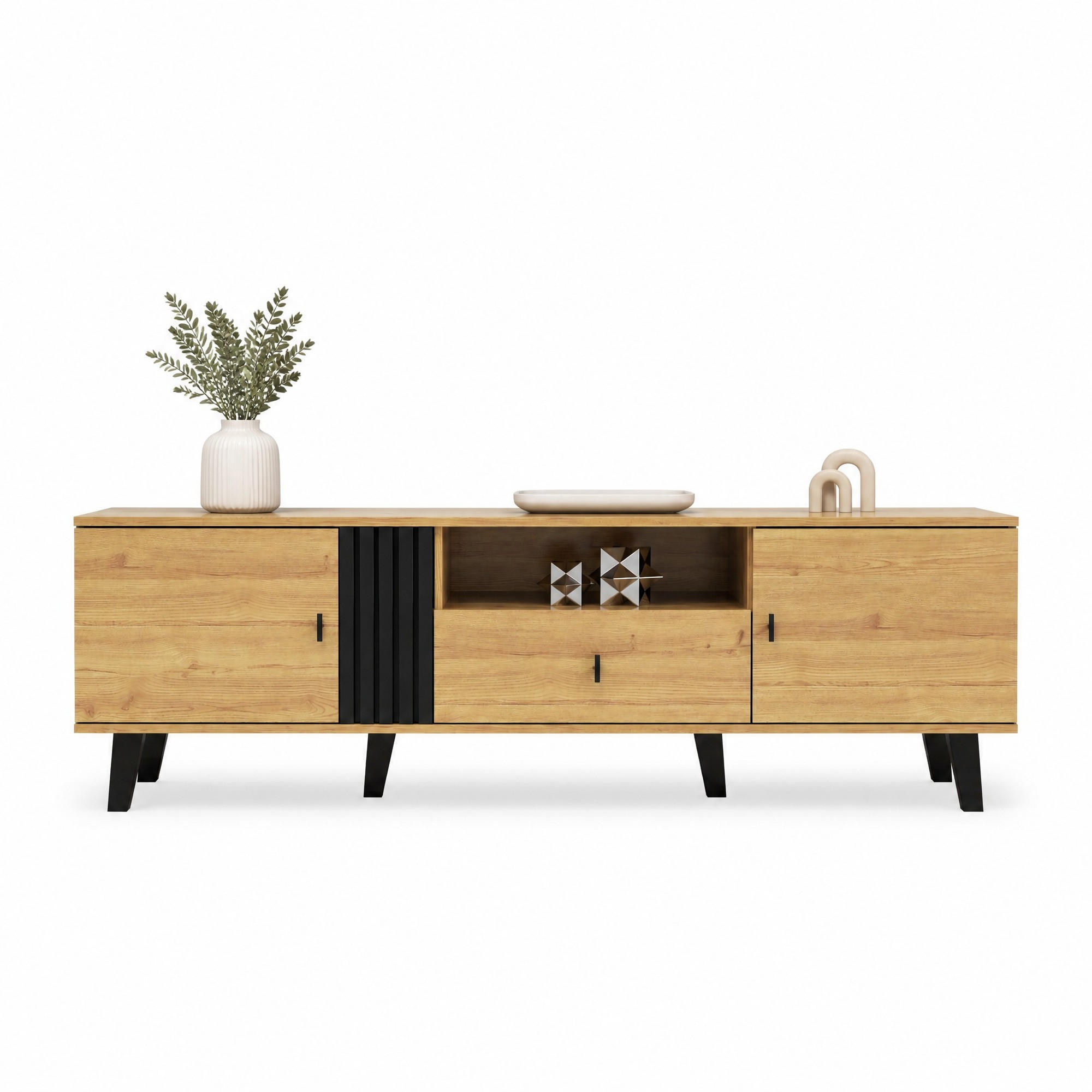 TV-LOWBOARD aus Spanplatte 170x40x50,5 cm Schwarz/Holzfarben mit 2 Türen und Schublade - Schwarz, Holzwerkstoff (170/50.5/40cm) - IVMEU