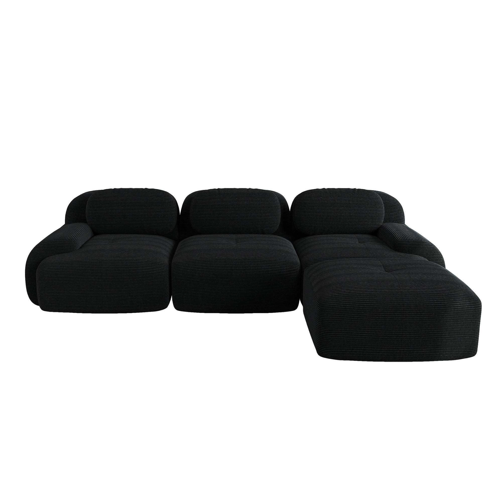 ECKSOFA 298/178/70 cm Schwarz Cord mit extra-breiten Armlehnen - Schwarz, Textil/Metall (298/178cm) - Oxeza