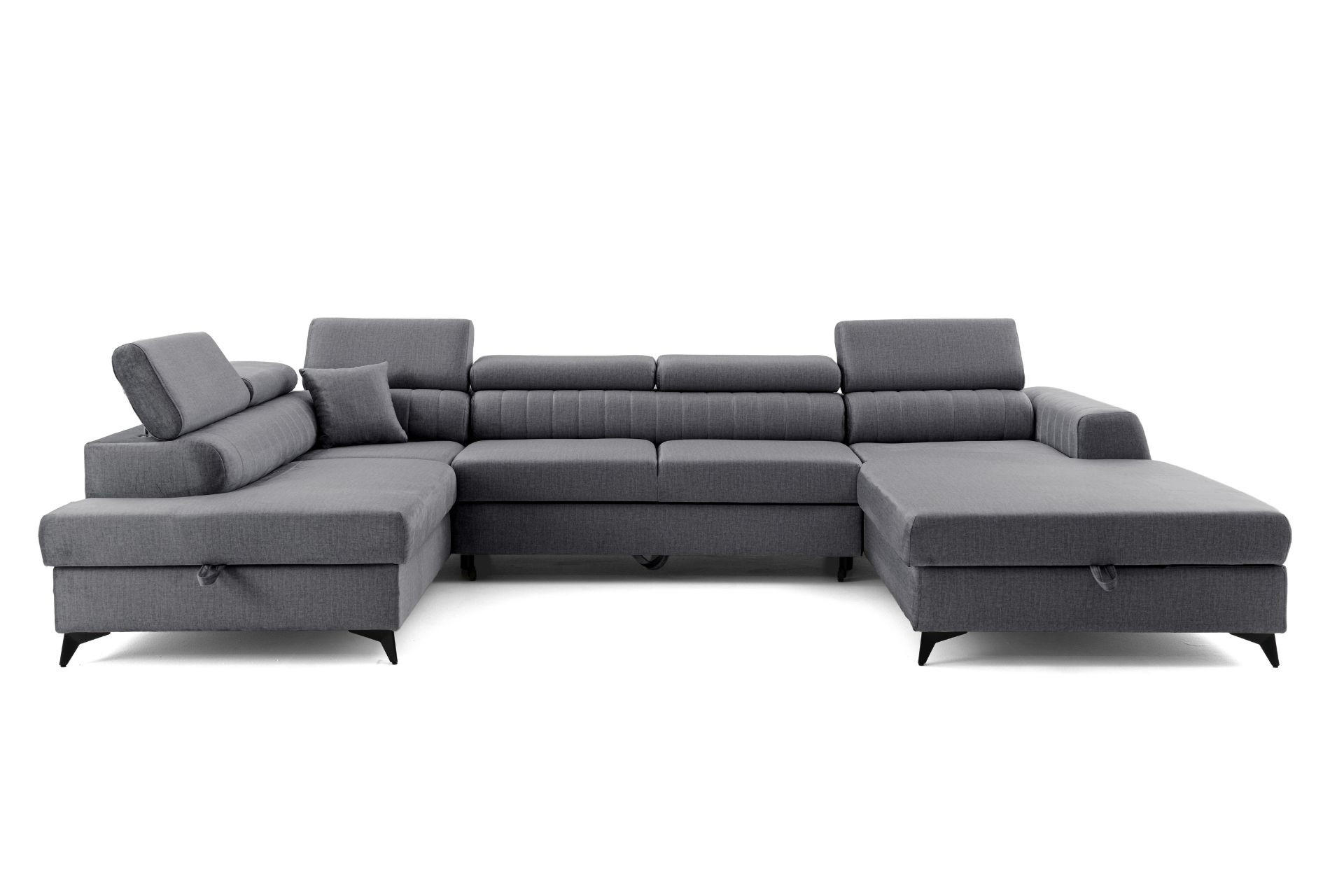 ECKSOFA U-Form PIERO U Links mit Schlaffunktion 125x260 Velours Dunkelgrau - Dunkelgrau/Schwarz, Holz/Textil (350/90/203cm) - Muffo