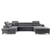 ECKSOFA U-Form PIERO U Links mit Schlaffunktion 125x260 Velours Dunkelgrau - Dunkelgrau/Schwarz, Holz/Textil (350/90/203cm) - Muffo
