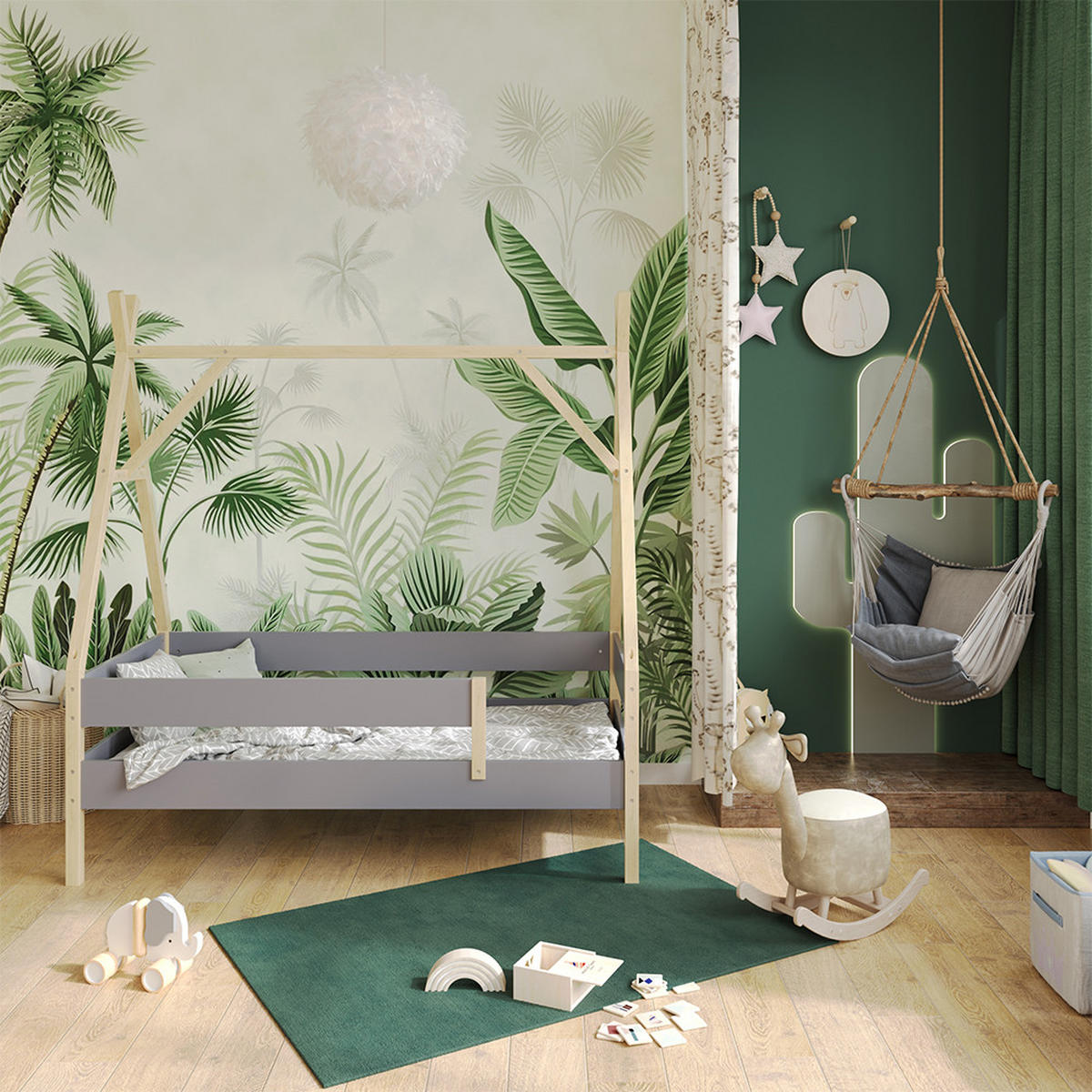 KINDERBETT Bali Grau 80x160 cm - Grau, Holz - VitaliSpa