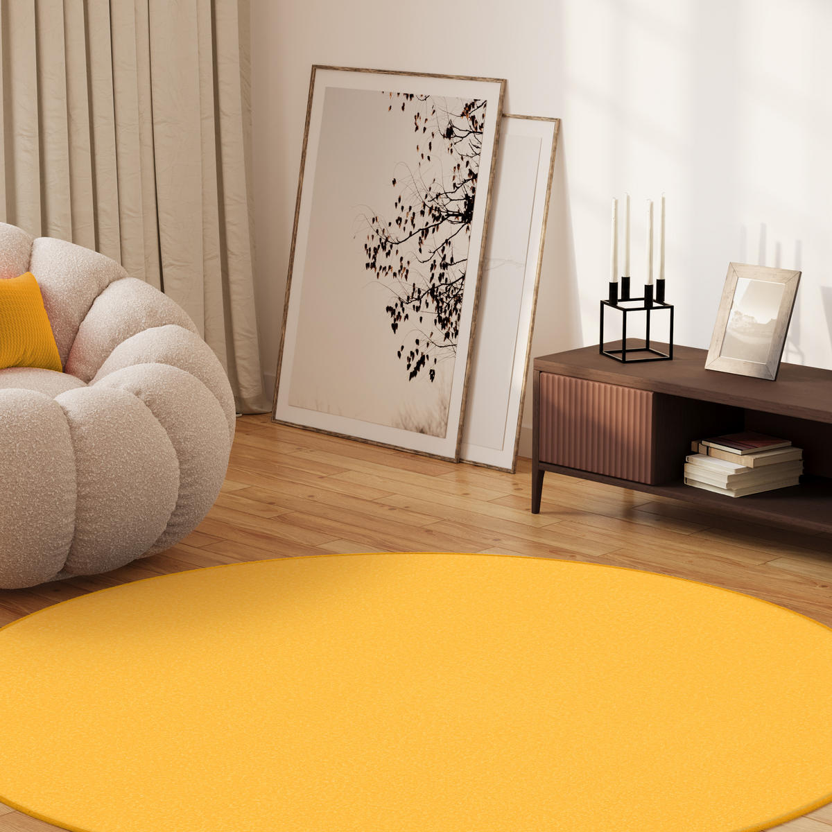 TEPPICH MONO Rund Outdoor Gelb 100/100 cm - Gelb, Textil (100/100cm) - Tapiso
