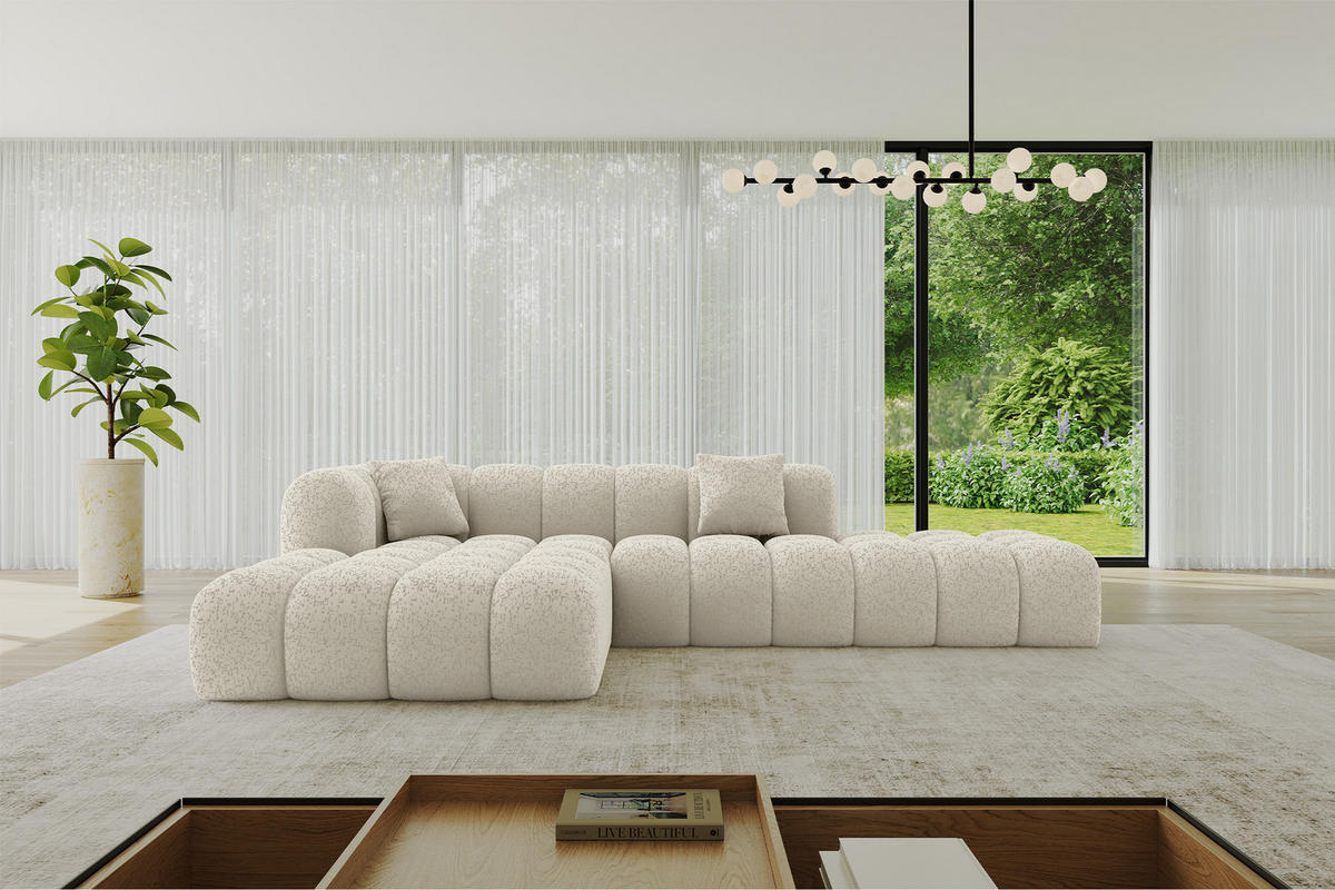 ECKSOFA Ottomane Links OLEA-L2 - 289x176x71 cm Beige - Beige/Schwarz, Holzwerkstoff/Kunststoff (289/176cm)