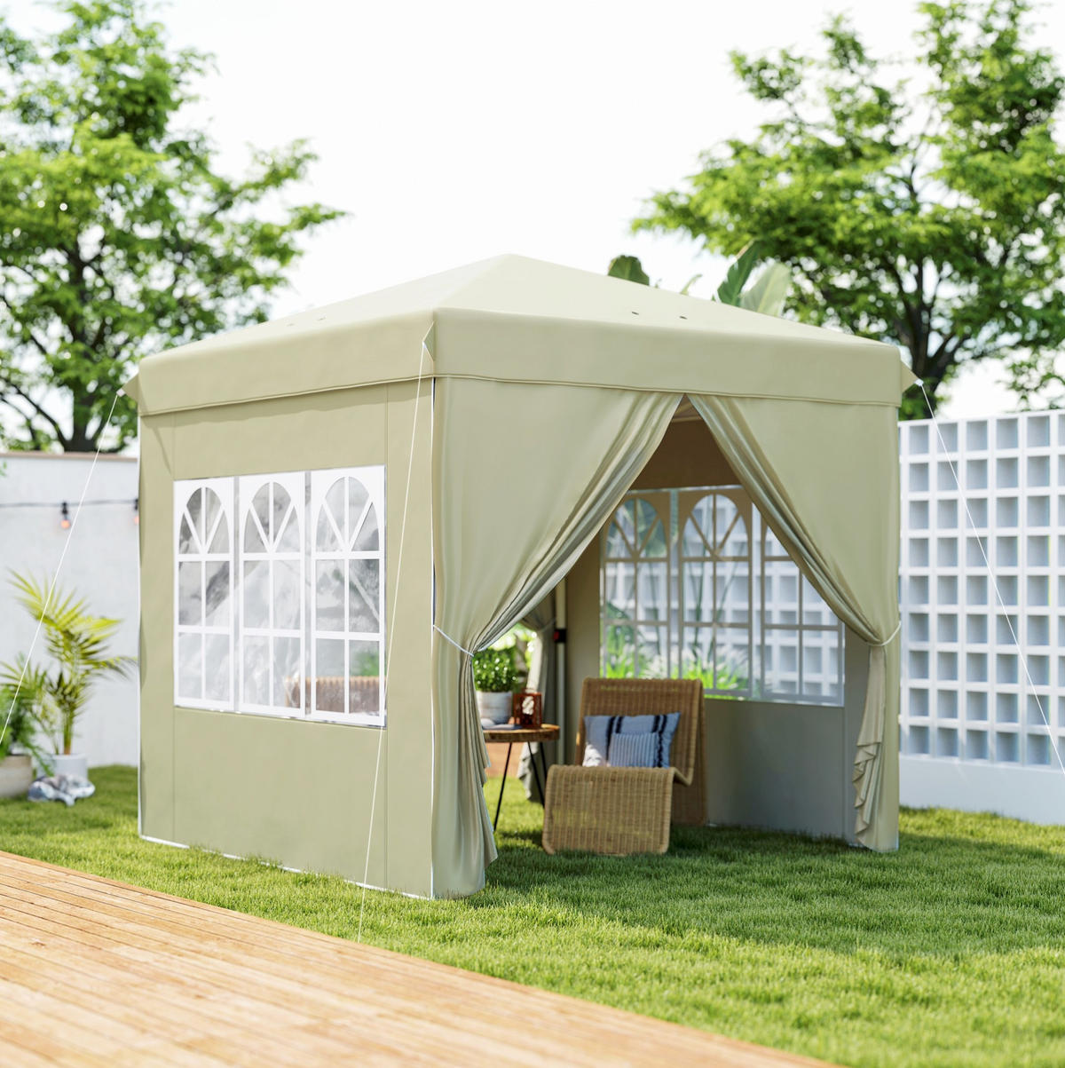 PAVILLON 248/248/270 cm cremeweiß aus Polyester höhenverstellbar - Beige, Textil (248/270/248cm) - OKWISH