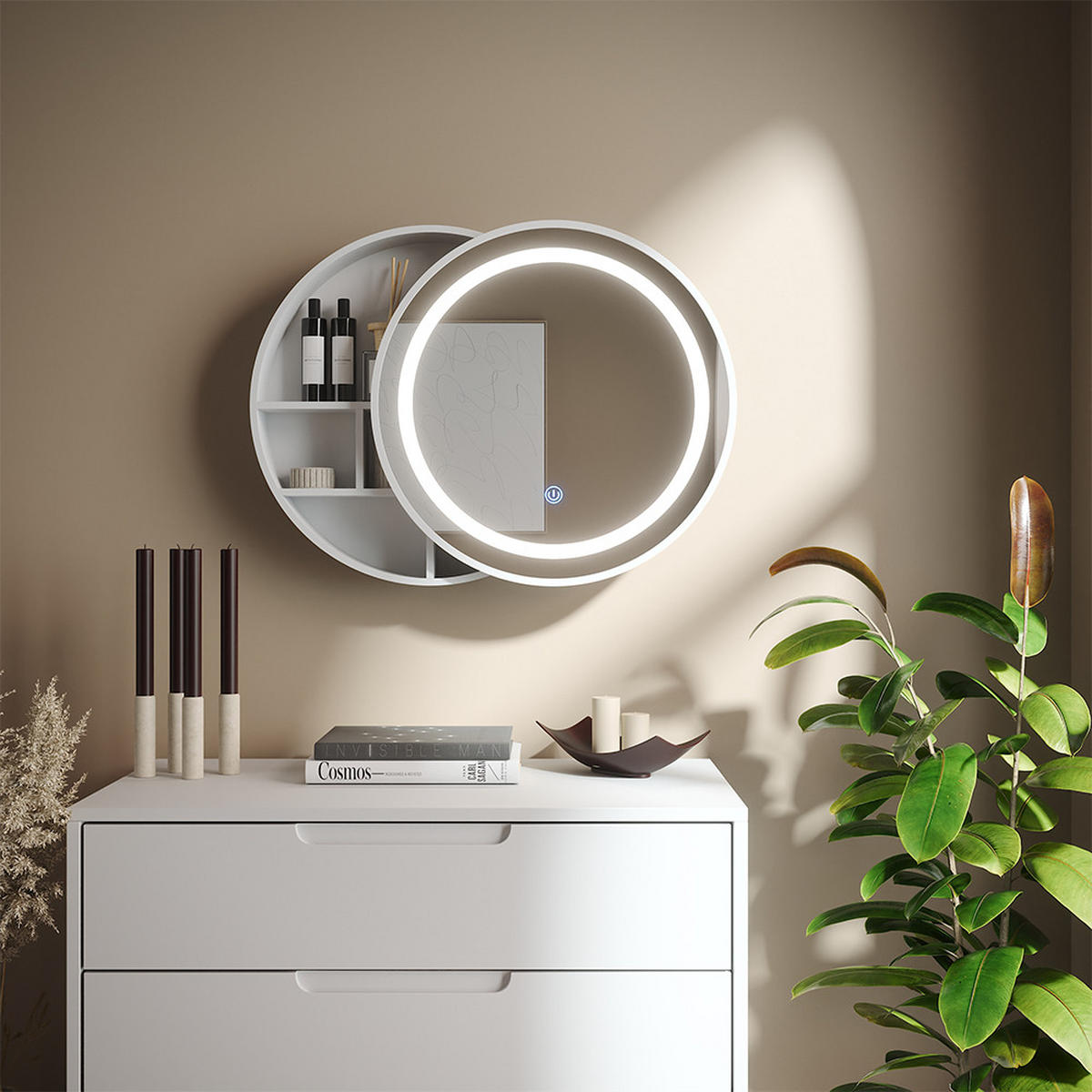 KOUPELNOVÁ ZRCADLOVÁ SKŘÍŇKA Silva Bílá 50 x 50 cm s 5 úložnými prostory - bílá, sklo (50/50/13cm) - Vicco