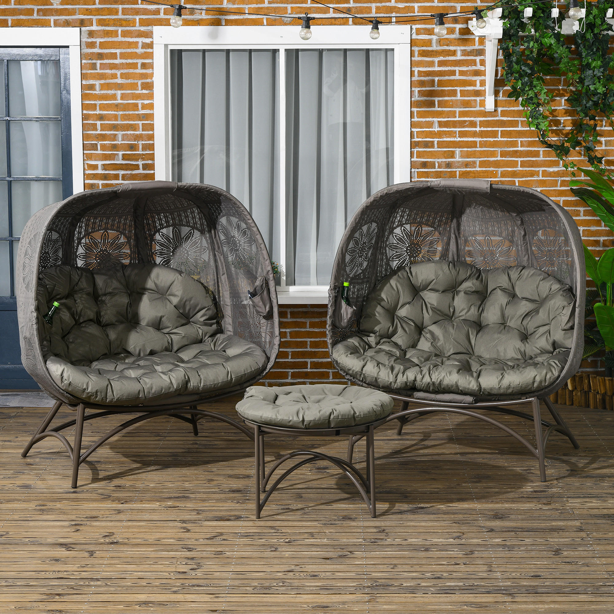 GARTENSTUHL-SET, Stahl, Polyesterstoff, Sand - Sandfarben, Metall - Outsunny