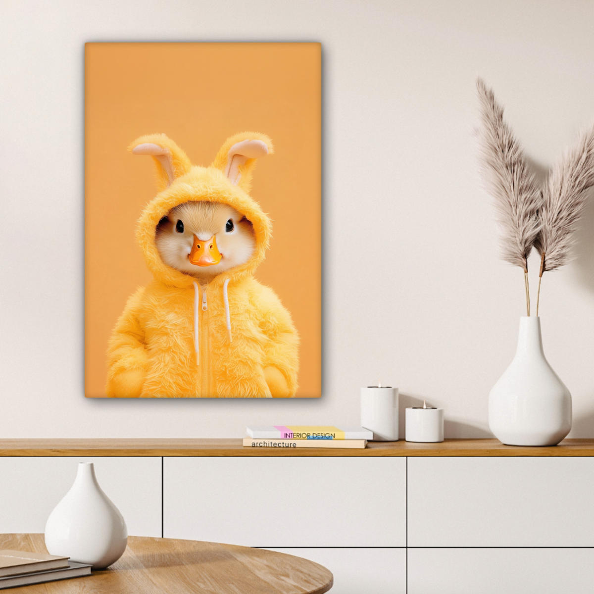LEINWANDBILD Osterhase - Kostüm - Ente Wanddeko Schlafzimmer 60x90 cm - Gelb, Textil (60/90cm) - MuchoWow