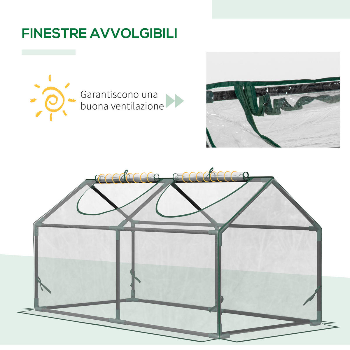 MINI-GEWÄCHSHAUS, 2 Rollfenster, UV-beständige PVC, 120x60x60cm, Transparent - Multicolor, Kunststoff (120/60/60cm) - FORIOUS