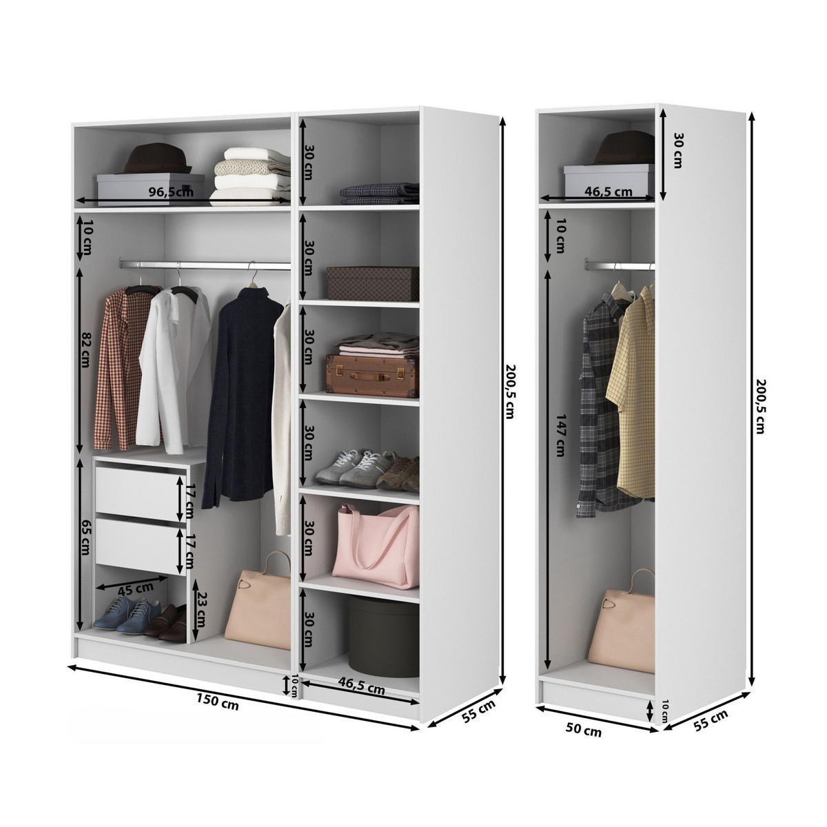 KLEIDERSCHRANK Frame Weiß 200 cm - Goldfarben/Weiß, Holzwerkstoff/Metall (200/200.5/57cm) - Selsey