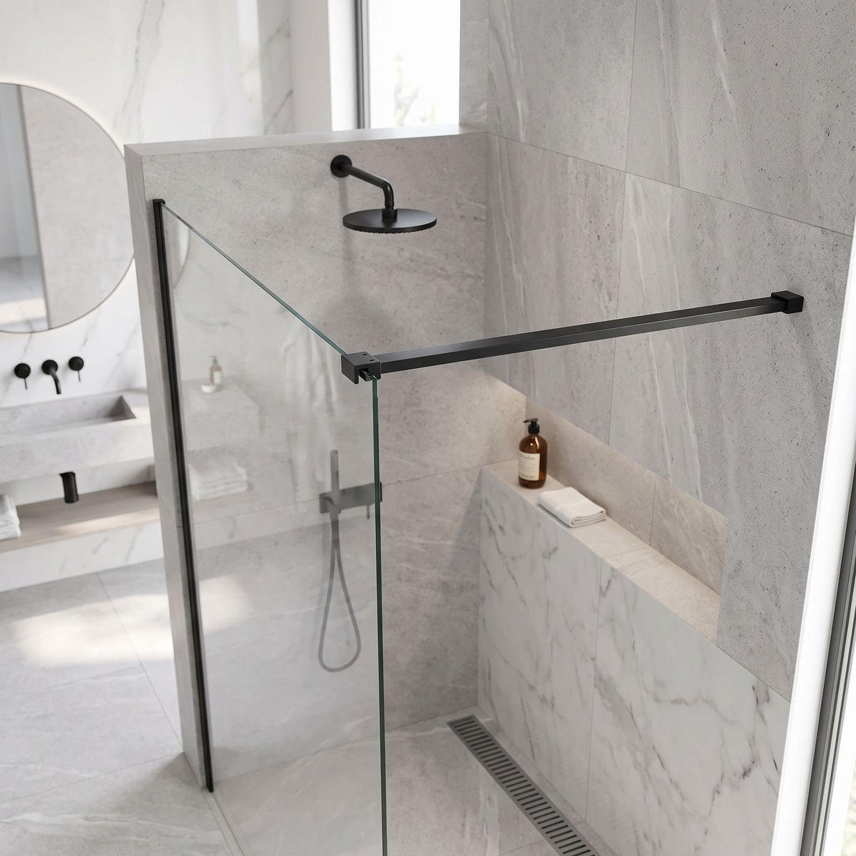 STABILISIERUNGSSTANGE Für Duschwand 150 Cm Rea Black - Schwarz, Metall (3.2/150/3.2cm) - REA