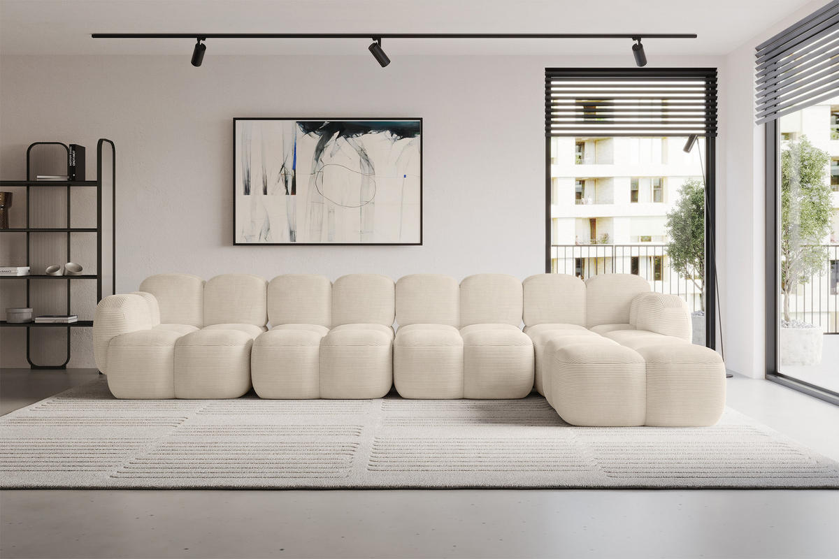 ECKSOFA modulares Sofa Rechts Miko-L3 390x205x75 Beige Cord - Beige/Schwarz, Holzwerkstoff/Kunststoff (390/205cm) - ALTDECOR