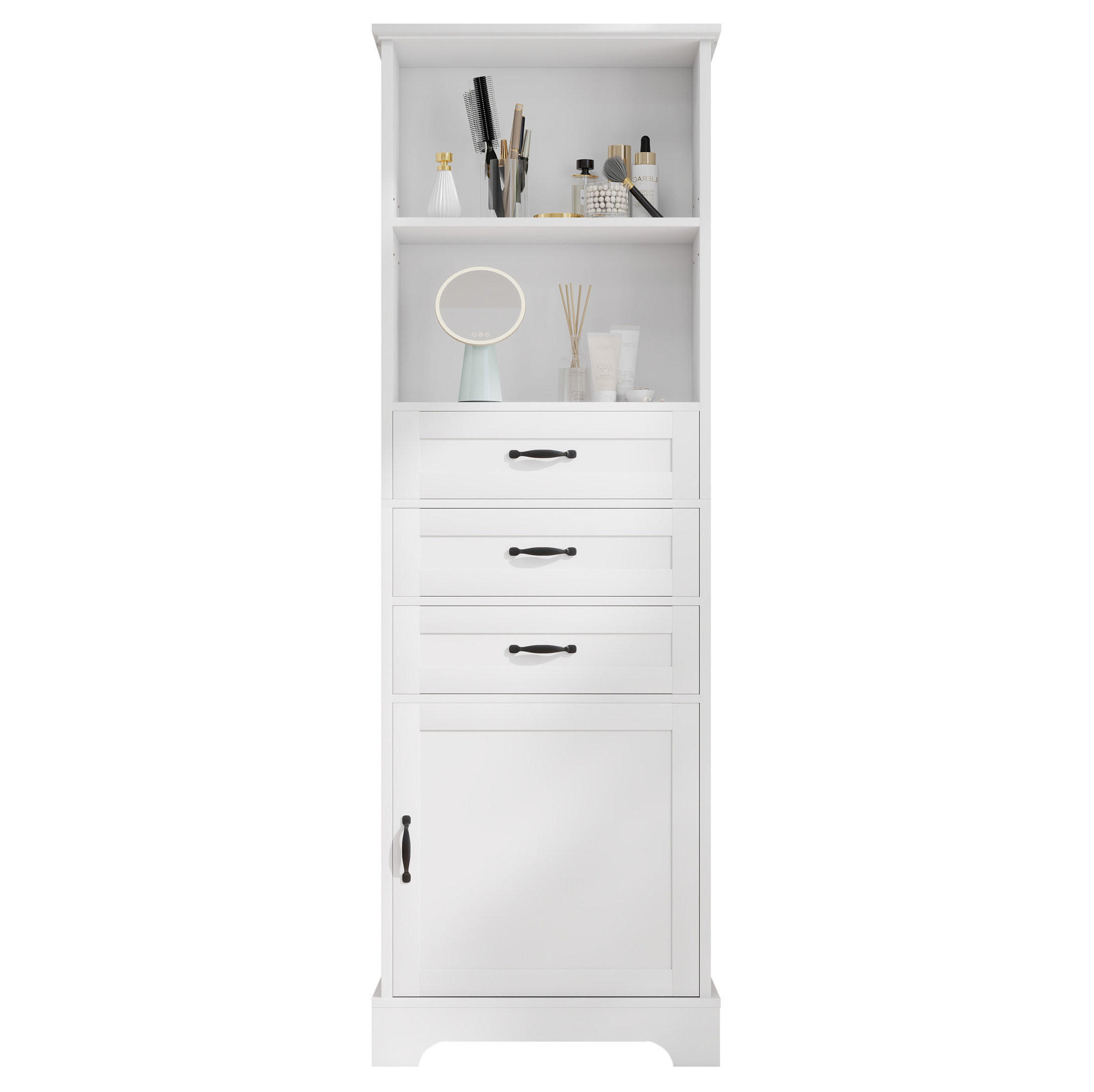 BADEZIMMERSCHRANK 56 x 25,6 x 167 cm Weiß MDF - Weiß, Holzwerkstoff (25.6/167/56cm) - Beauniv