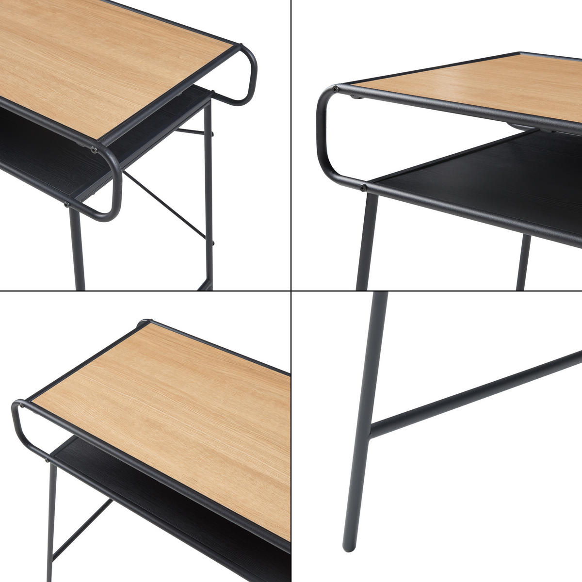 SCHREIBTISCH Krødsherad - Eichefarben/Schwarz, Holzwerkstoff/Metall (46/106/76cm) - [en.casa]
