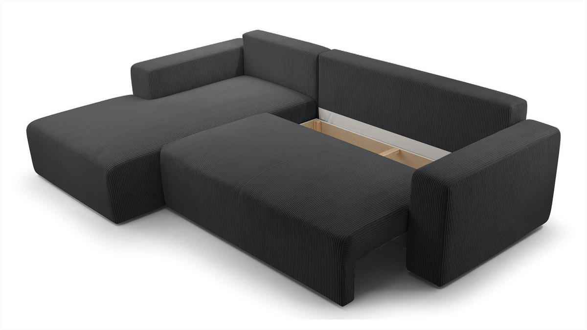 ECKSOFA L Form Catea Dunkelgrau 279/145/84 cm Links mit Schlaffunktion - Dunkelgrau/Schwarz, Kunststoff/Textil (145/279cm) - AX Living
