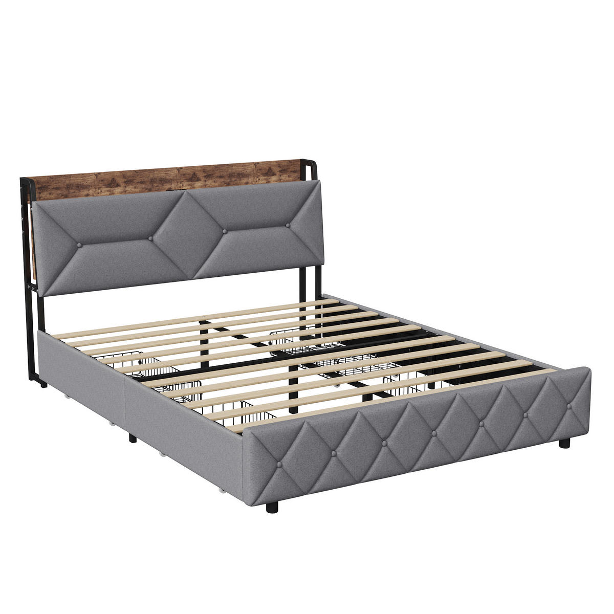 POLSTERBETT 140/200 cm mit Schubladen USB-Ladefunktion Doppelbett Grau - Grau, Holz (160/200cm) - PARAFTA HOME