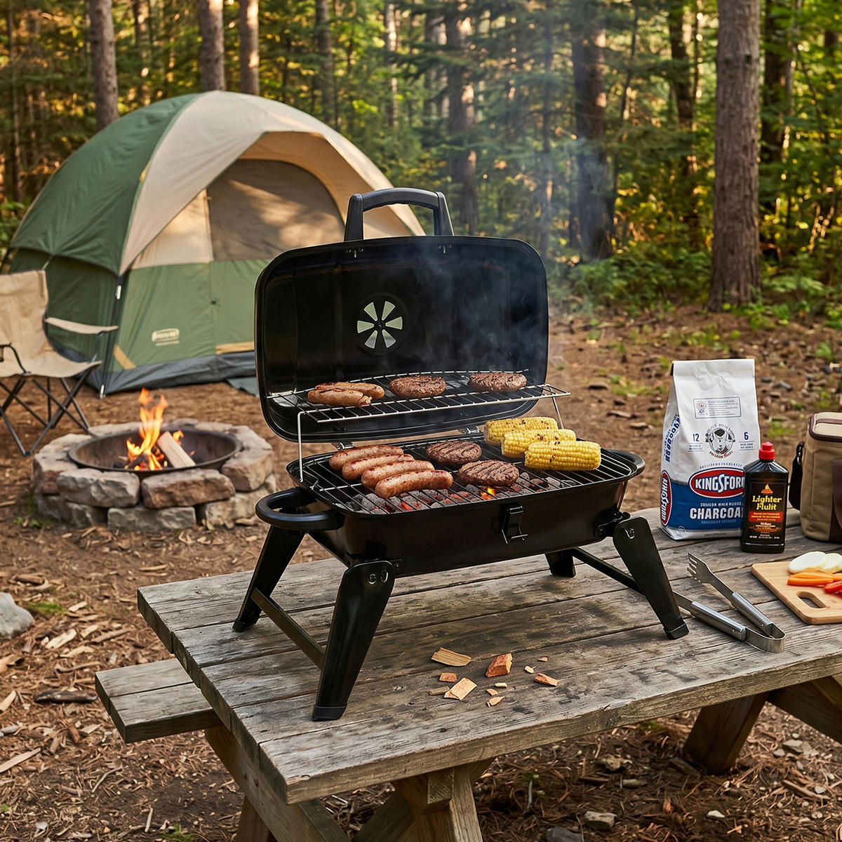 HOLZKOHLEGRILL aus Kohlenstoffstahl in Schwarz für die Terrasse Tragbarer 68 cm B x 34 cm T x 36 cm H - Schwarz, Metall (68/36/34cm) - Livingandhome