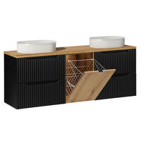 DOPPELWASCHTISCH 160.4cm Riva Schwarz und Holz - Schwarz, Holzwerkstoff (160.4/59/40cm) - Petits-meubles