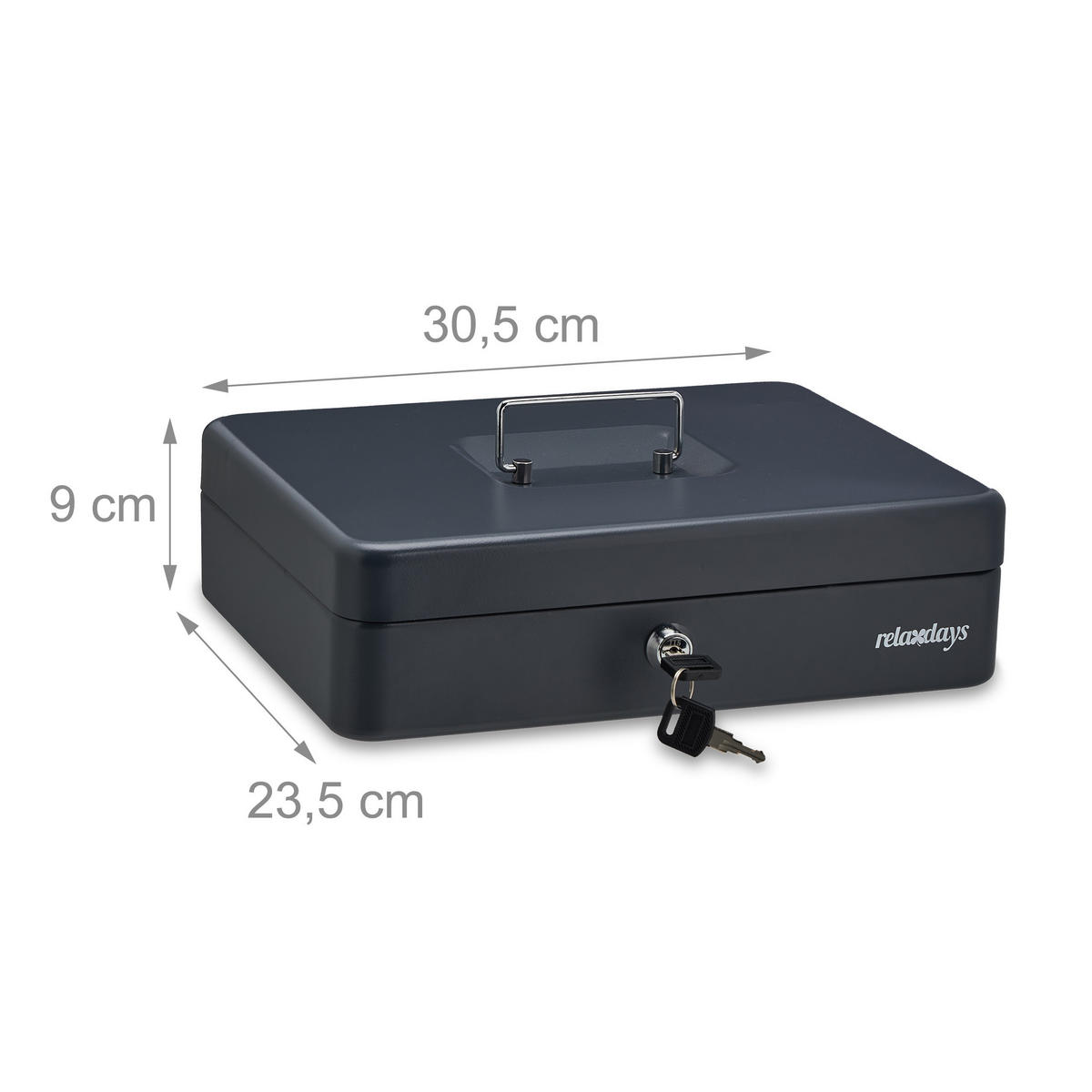 POKLADNIČNÁ kasa - antracitová, kov/plast (30.5/9/23.5cm) - Relaxdays