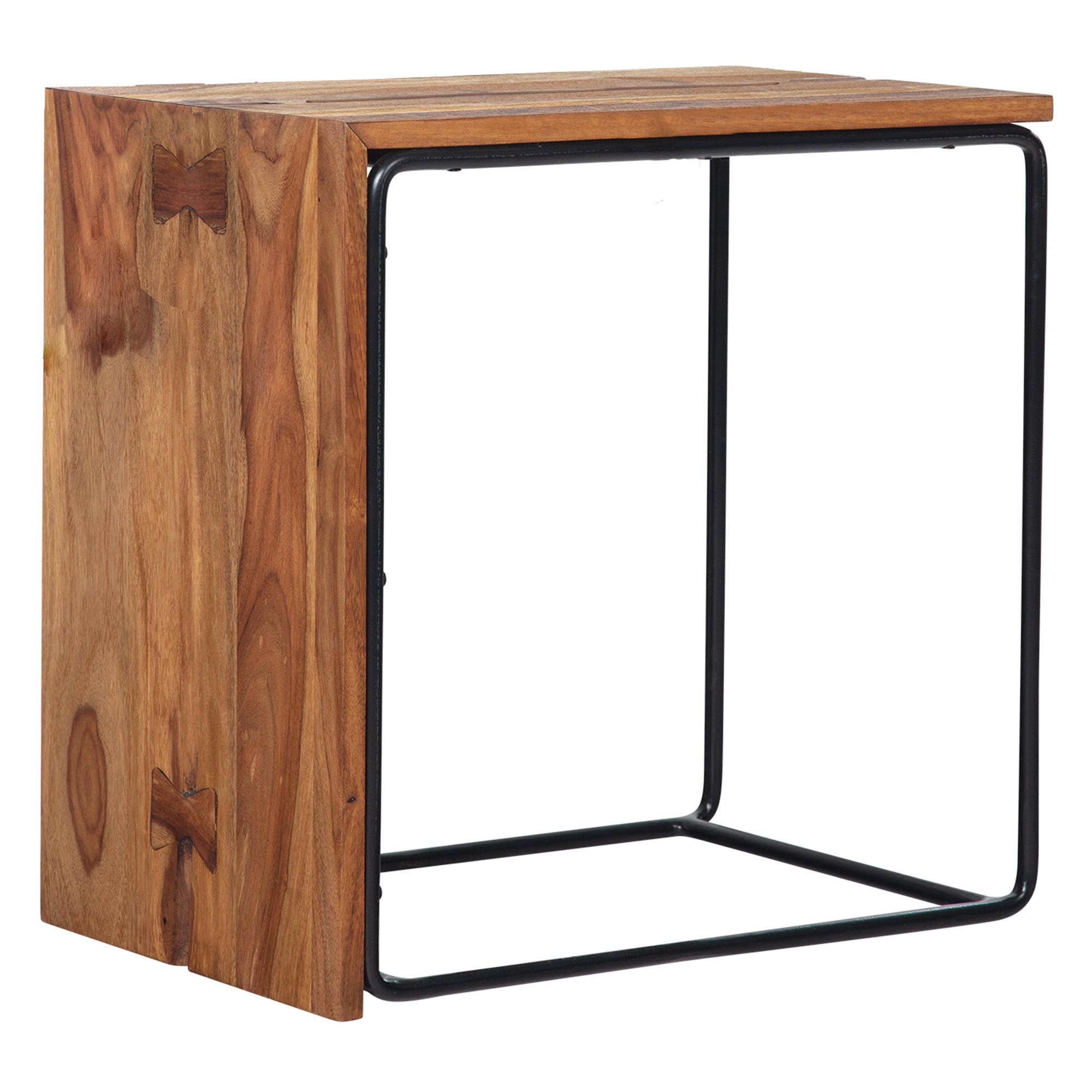 BEISTELLTISCH – Massivholz Braun Industrial 45x30x45 cm - Schwarz/Braun, Holz/Metall (30/45/45cm) - KADIMA DESIGN