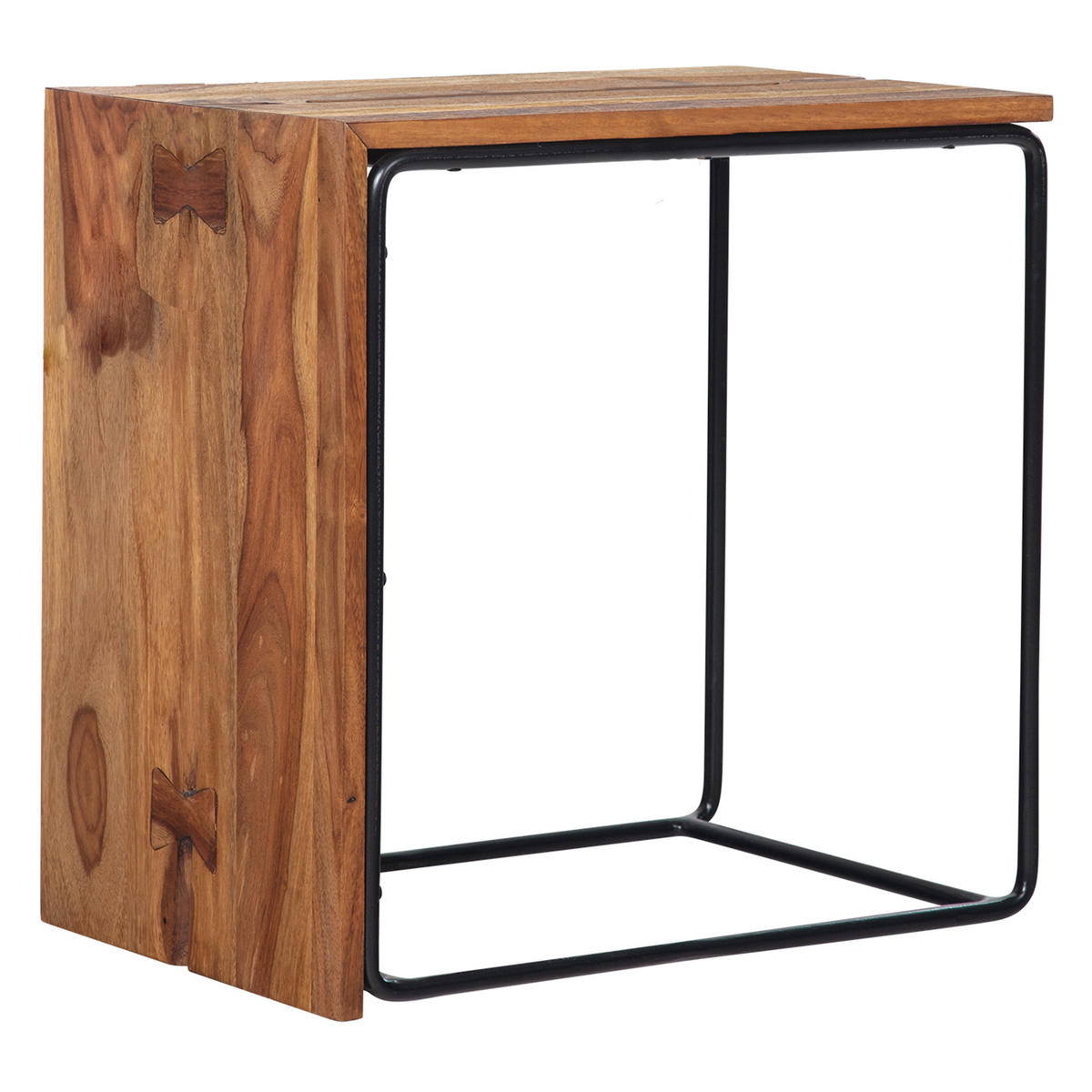 BEISTELLTISCH – Massivholz Braun Industrial 45x30x45 cm - Schwarz/Braun, Holz/Metall (30/45/45cm) - KADIMA DESIGN