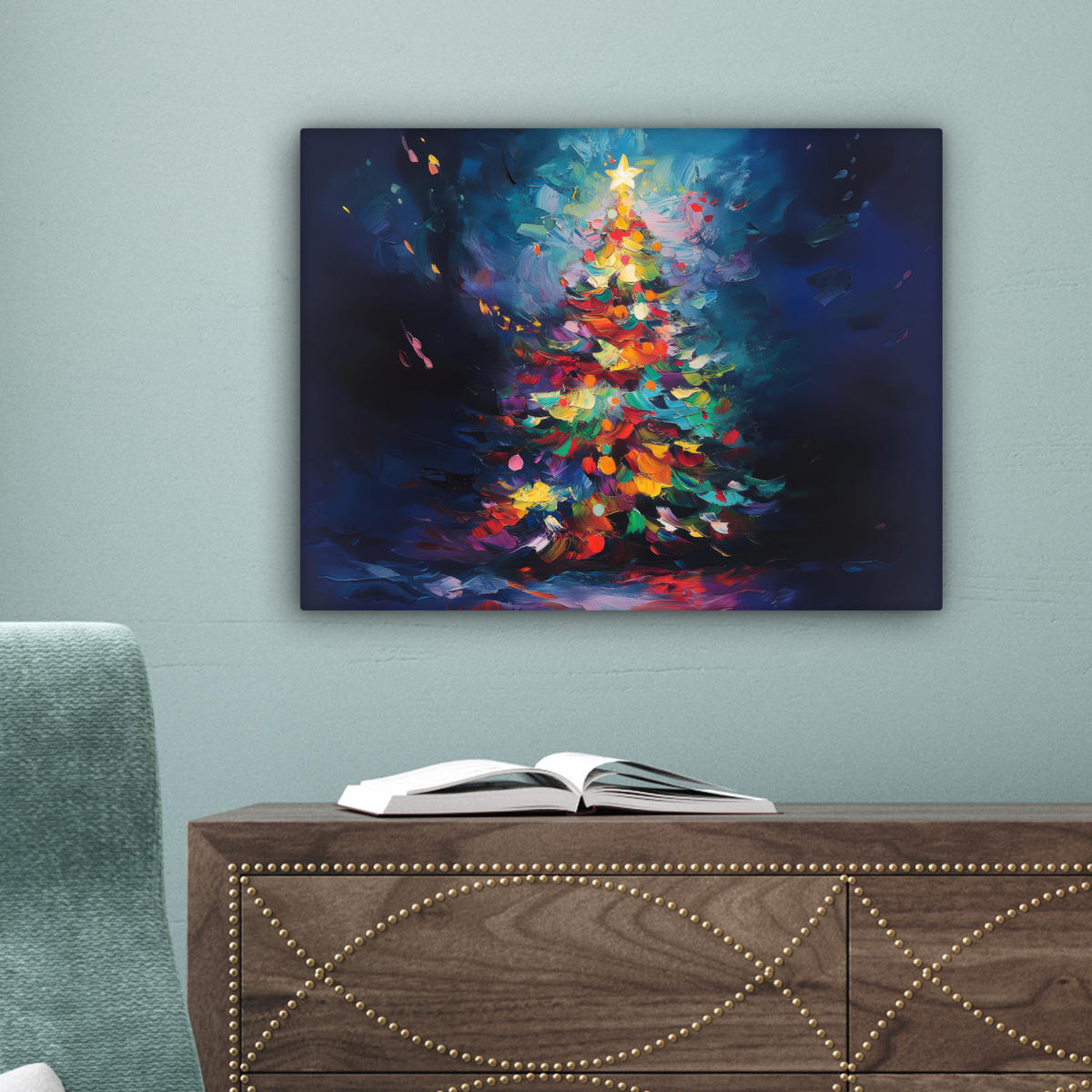 LEINWANDBILD Weihnachtsbaum - Weihnachten - Abstrakt - Farbenfroh 40x30 cm - Multicolor, Textil (40/30cm) - MuchoWow