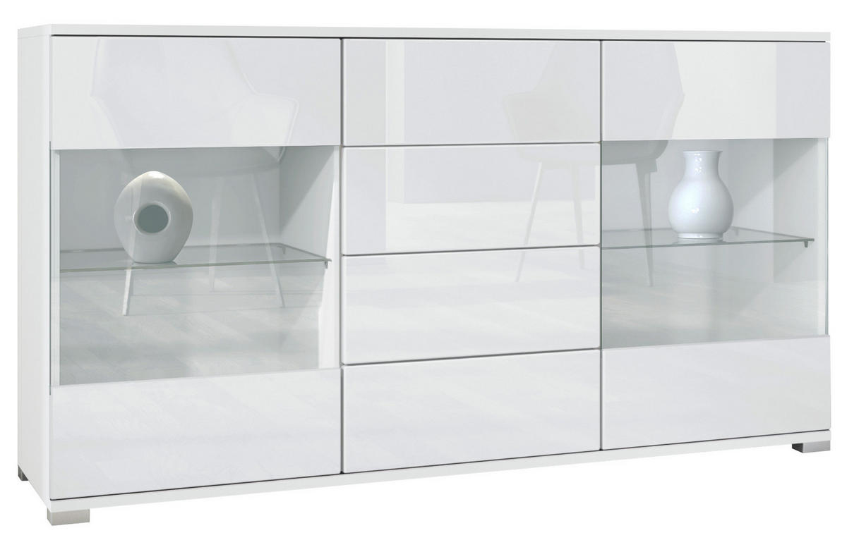 SIDEBOARD Bari Weiß Hochglanz - Weiß Hochglanz, Holzwerkstoff (138.5/75.5/35cm) - Vladon