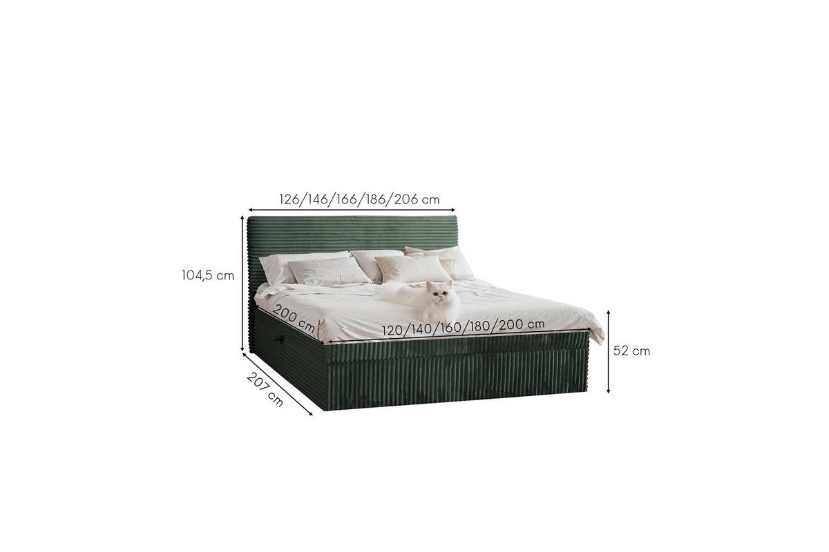 BOXBETT Bettkasten Und Topper TRENTO Ohne Bein Stoff Plüsch Cord 140x200 cm Grün H2-Pocket - Grün, Holz/Textil (140/200cm) - Kaiser Möbel