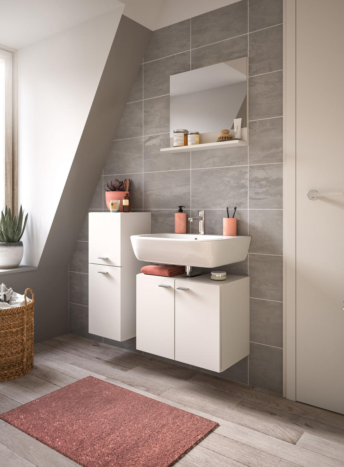 BADKOMBINATION 3tlg. Boston/Tampa Bad in weiß Nachbildung - modernes Design - B/H/T: 102x186x33 cm - Weiß, Holzwerkstoff (102/186/33cm)