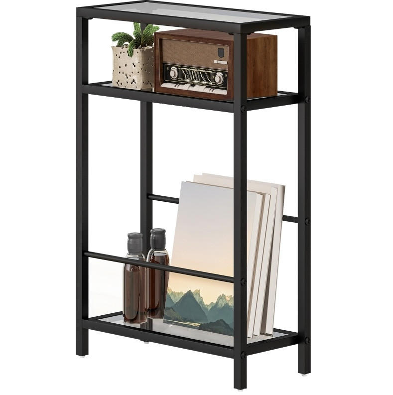 BEISTELLTISCH 18/40/62 cm mit 3 Glasablagen, platzsparendem Design und Stahlrahmen, Schwarz - Schwarz, Glas (40/18/62cm) - Redom