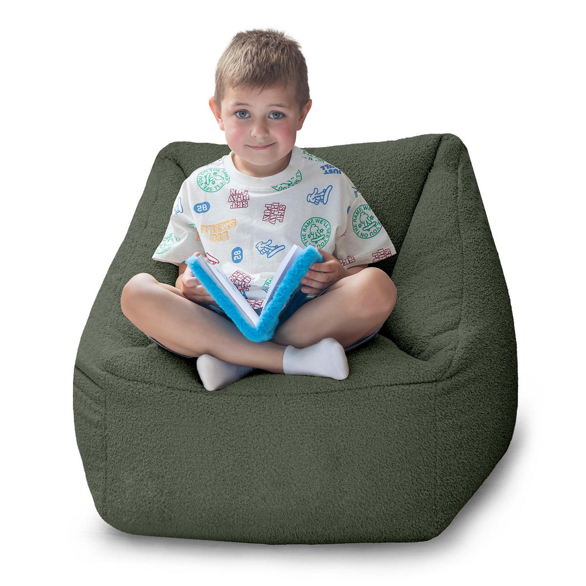 SITZSACK-SESSEL Bambino 55/60/55 cm, weicher Bouclé 315 g/m², mit Griff & Seitentasche, Grün - Grün, Textil (55/55/60cm) - Dreamroots