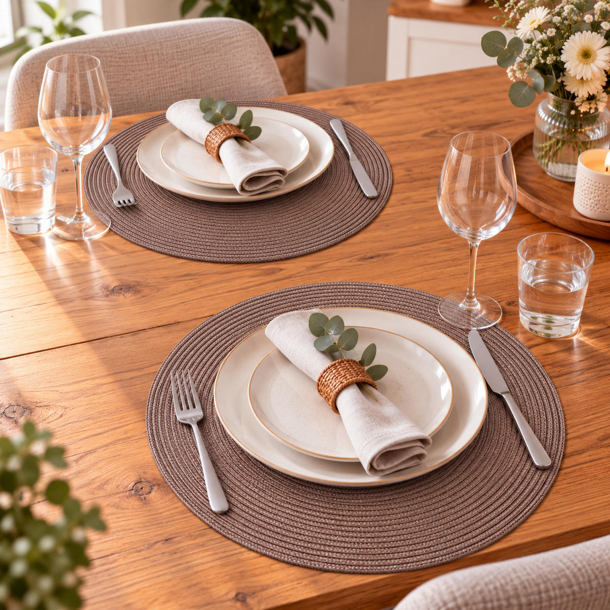 PLATZSET 2er Set Polypro Schoko 35 cm rund - Braun, Kunststoff (35cm) - TiborTex