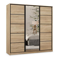 SCHWEBETÜRENSCHRANK PINA 200/205/58 cm 3-türig mit Spiegel und 4 Schubladen Sonoma Eiche - Sonoma Eiche, Holzwerkstoff (200/205/58cm) - MASSENO