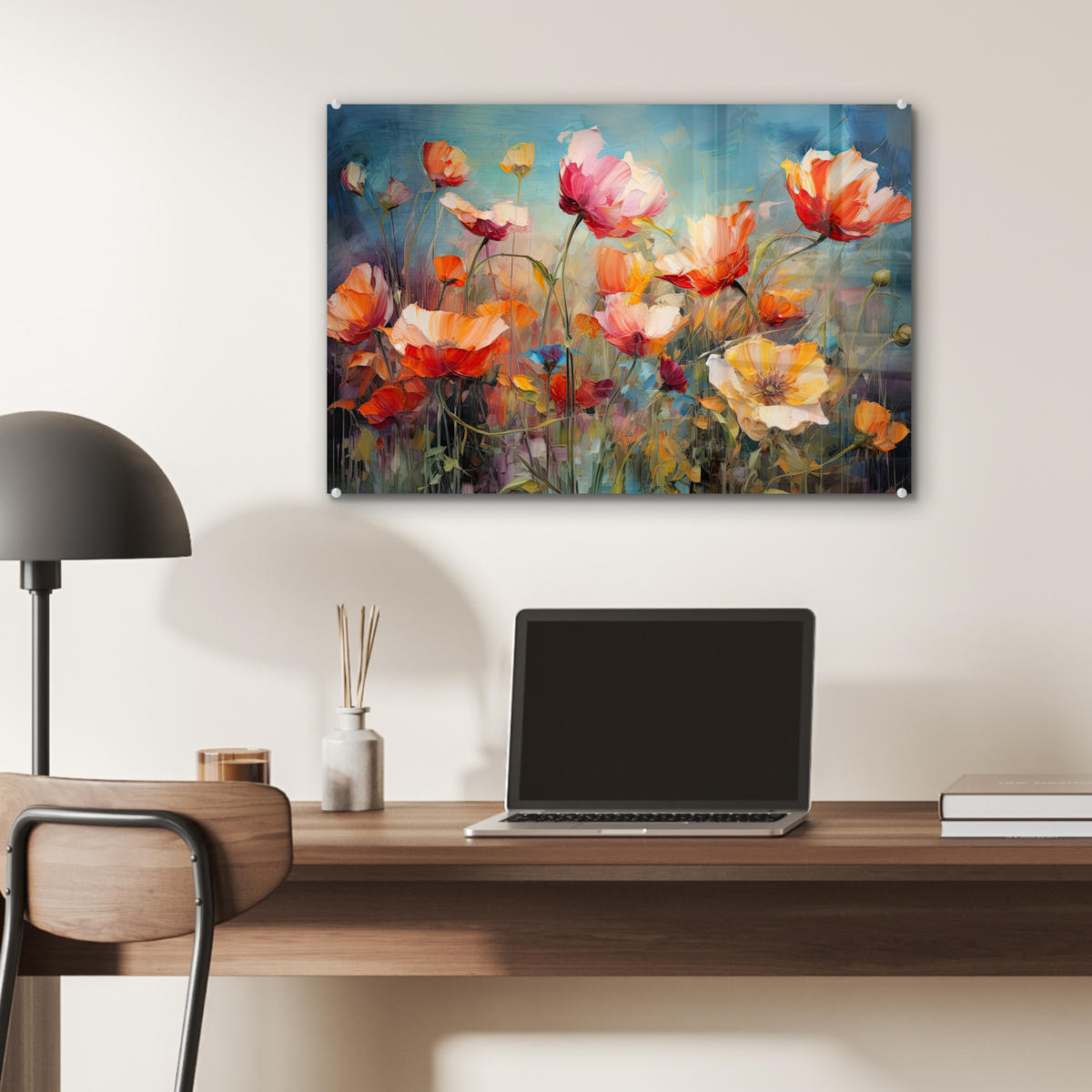 ACRYLGLASBILD Blumen - Aquarell - Kunst - Botanisch - Natur 60x40 cm - Orange, Glas (60/40cm) - MuchoWow