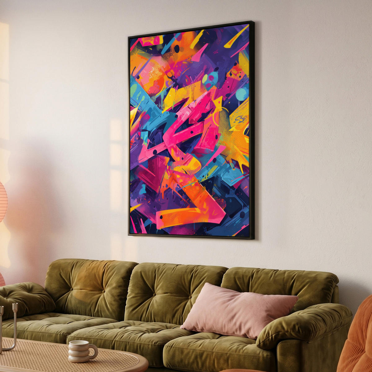 LEINWAND Bilder mit Rahmen - Abstrakt - Formen - Farbenfroh - 80x120 - Magenta, Textil (80/120cm) - MuchoWow