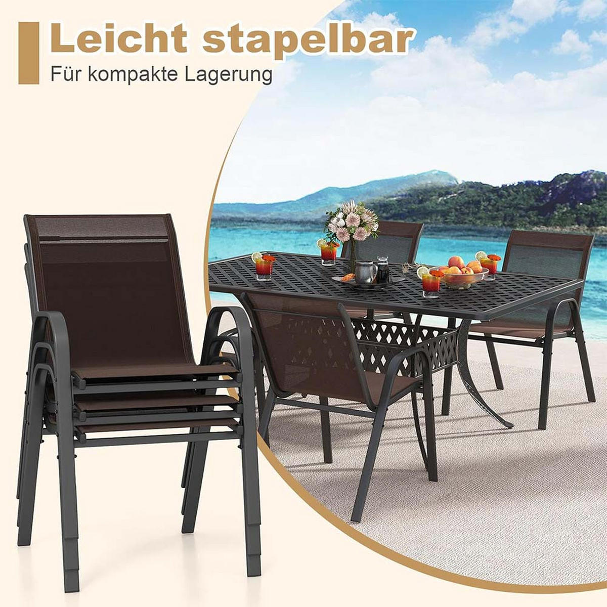 GARTENSTÜHLE Braun(4-teilig) - Braun, Metall (70/84/56cm) - COSTWAY