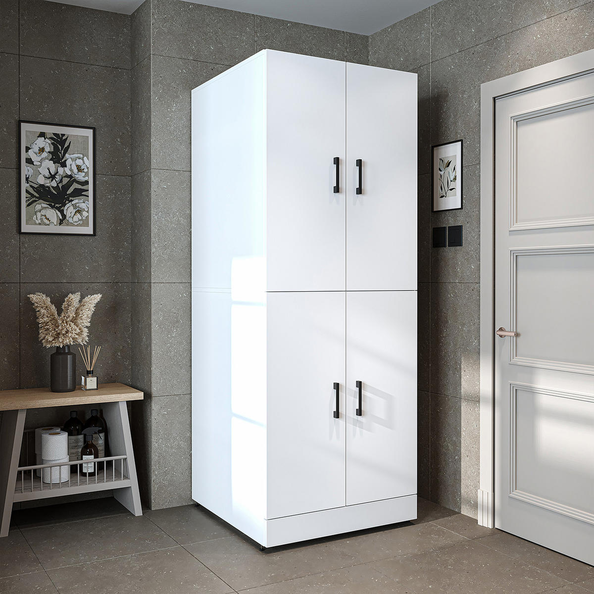 WASCHMASCHINENSCHRANK DORA-I 70cm Breit - Weiß, Holzwerkstoff (70/186/74cm)
