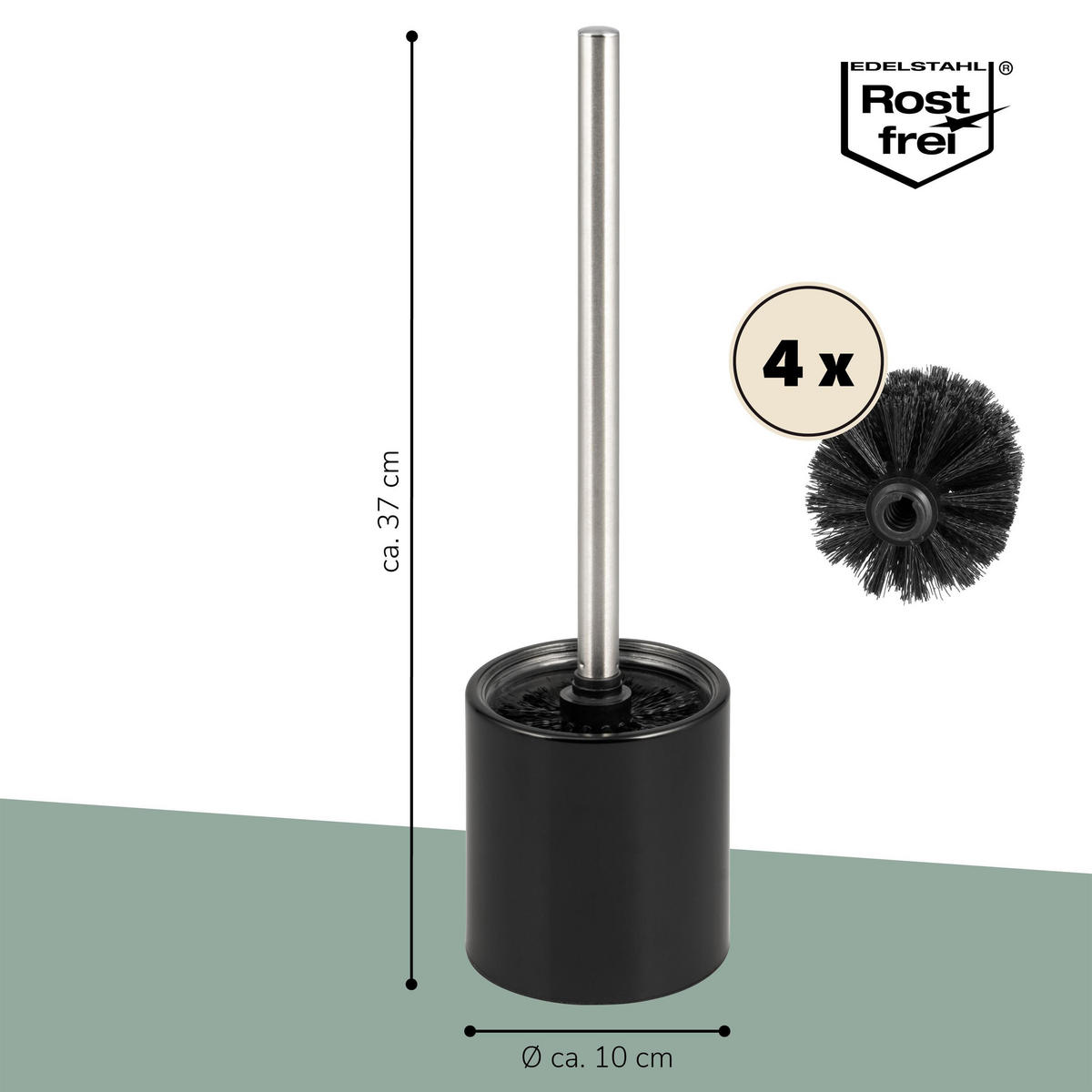 WC-GARNITUR TIRANO, Edelstahl, schwarz - Schwarz, Metall (10/37/10cm) - bremermann