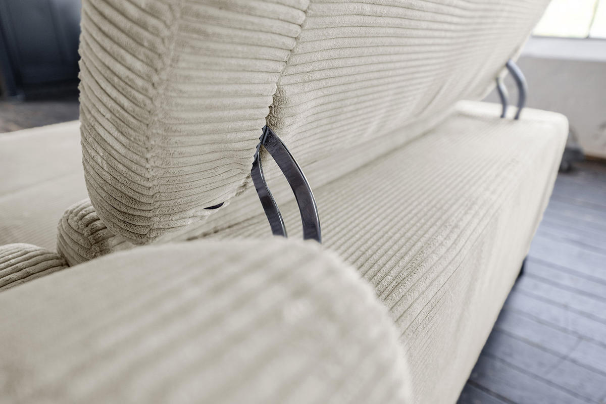 ECKSOFA LAISKA Cremeweiß Cord Relaxfunktion - Creme/Schwarz, Textil/Metall (282/177cm) - KAWOLA